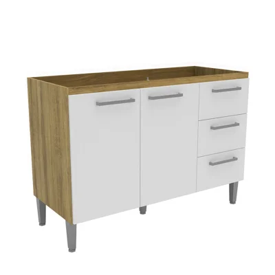BAJO MESADA  DE COCINA 2 PUERTAS Y 3 CAJONES COLOR MEL/BLANCO 1200 MM