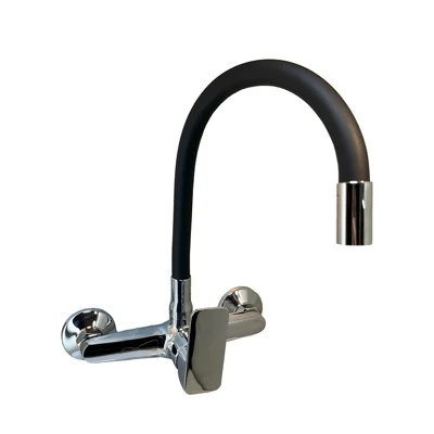 GRIFERA DE PARED CON PICO FLEXIBLE COLOR NEGRO 35 MM